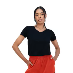 T-SHIRT MODAL GOLA V PRETA