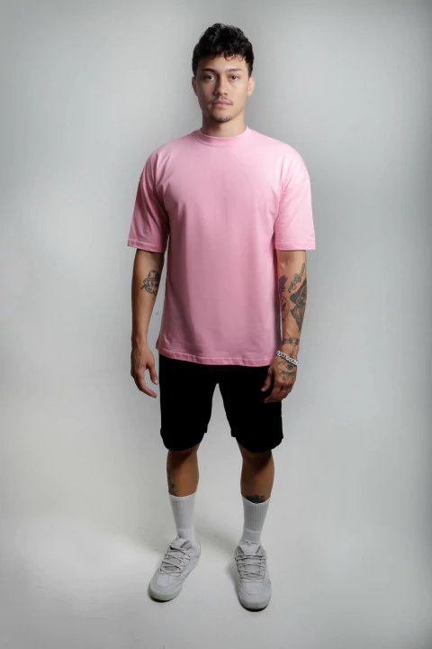 Camiseta OVERSIZED Rosa lisa blusa camisa Streetwear em algodão 30.1 modelo Premium OVERSIZED