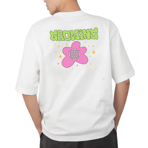 Camiseta OVERSIZED estampada blusa camisa Streetwear em algodão 30.1 modelo Growing Rosa Premium OVERSIZED