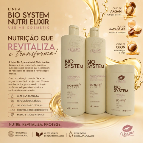 Kit Bio Nutri Elixir Shampoo + Condicionador + Máscara 1Lt/1kg