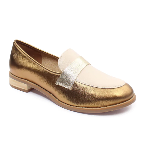 Mocassim Vivian em Couro Legítimo - Bronze/Off White - comprar online