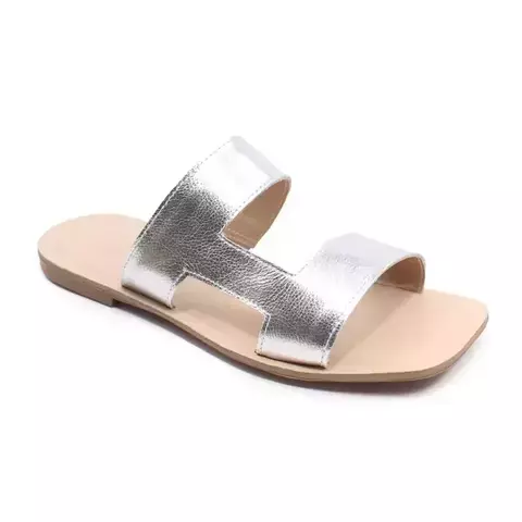 Rasteira Lisi em Couro Legítimo - Prata - comprar online