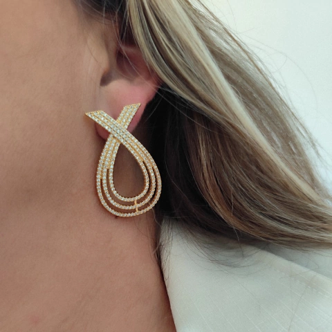 Brinco Luxo Festa Todo Cravejado zircônias