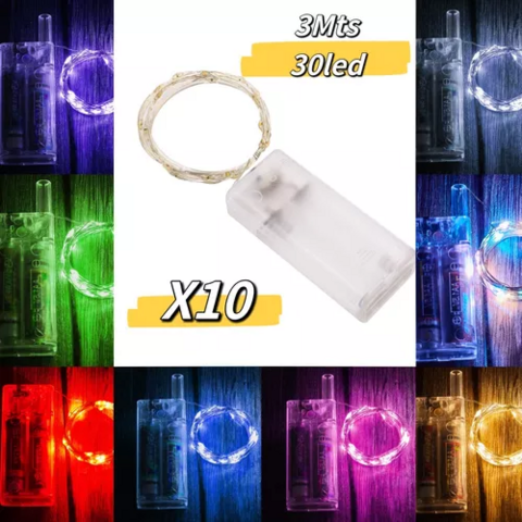 Pack X10 Luces Alambre Hilo Cálida Fria 30 Led 3mts A Pilas