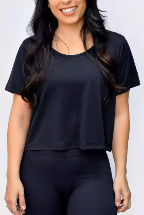 Blusa Cropped Basic Fitness Poliamida Preto