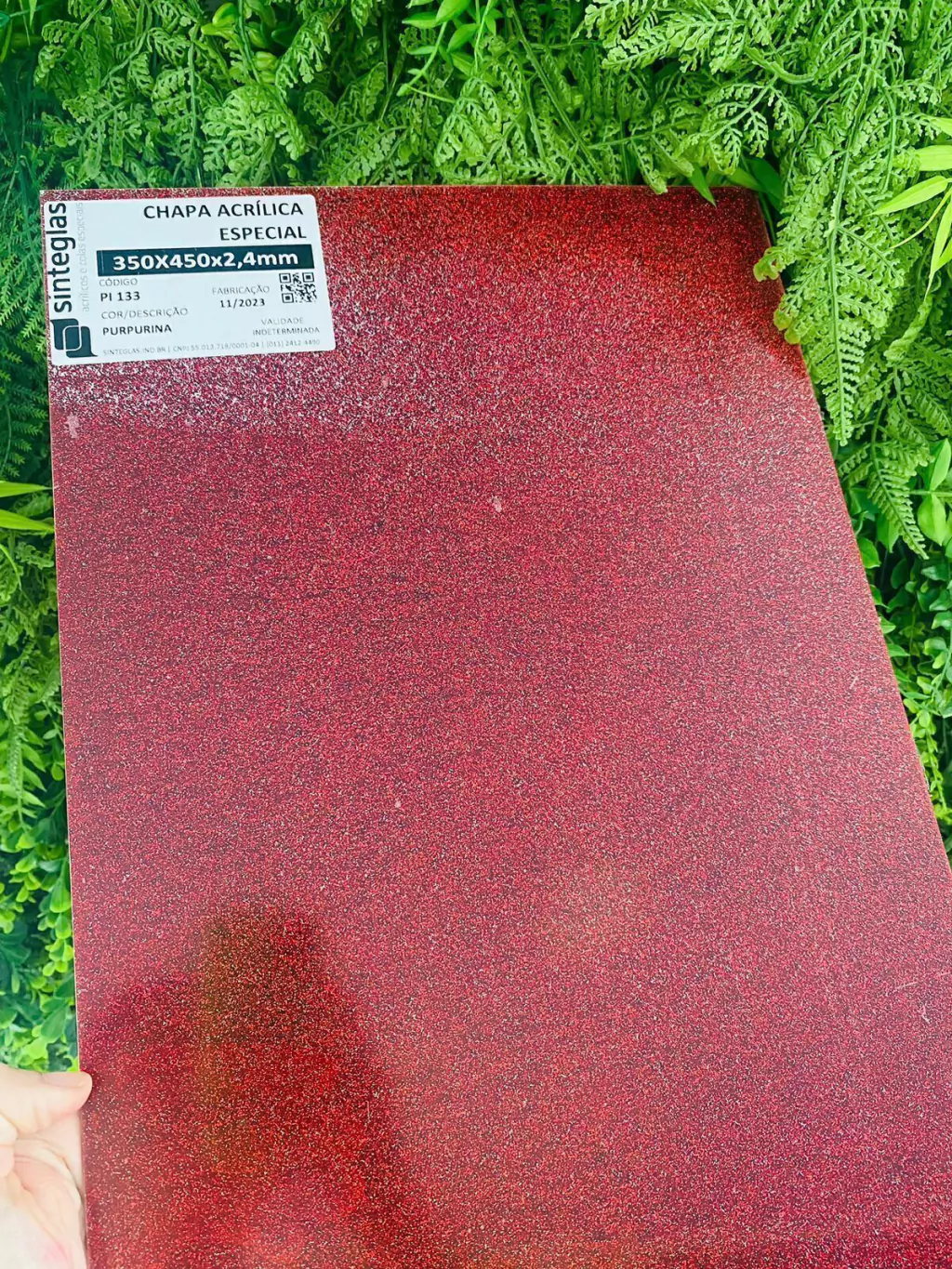 Chapa de acrílico Premium 30x45cm - Glitter Vermelho - PI133
