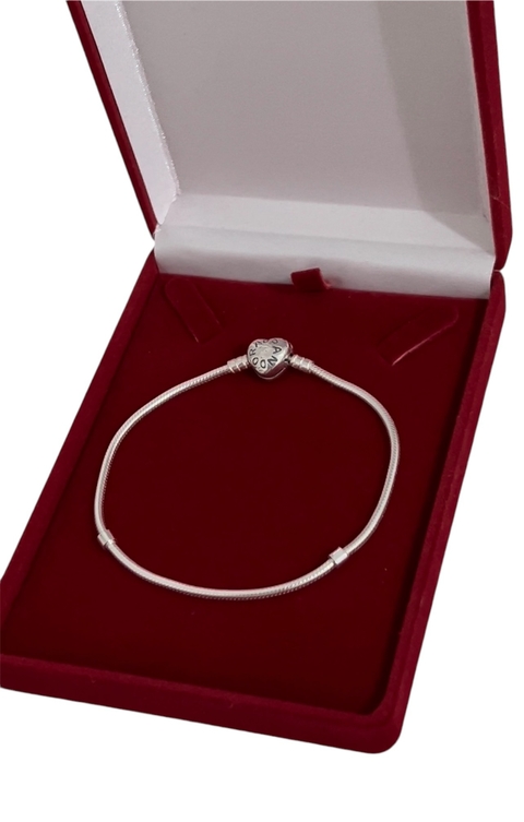 Pulseira de Prata 925 Feminina Bracelete Coração semi-rigído