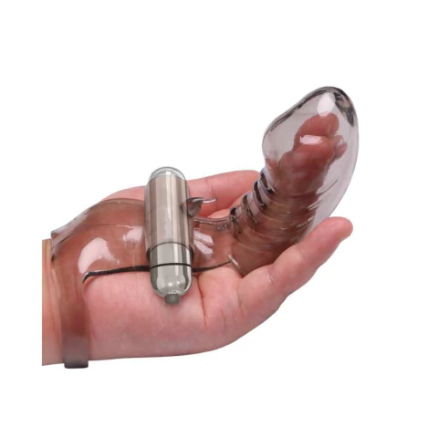 Capa para dois dedos confeccionada com estimulador clitoniano e cápsula vibratória com 10 vibrações - VIBE