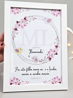 QUADRO INICIAL DO NOME + SIGNIFICADO +VERSÍCULO (ARCO FLORAL DE PASSARINHOS )
