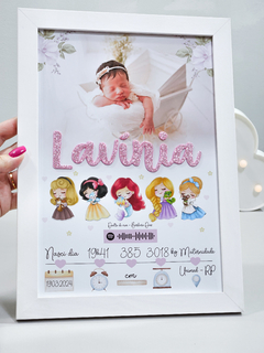 QUADRO MEU NASCIMENTO COM FOTO COM QR CODE DE MÚSICA SPOTIFY (PRINCESAS DISNEY)