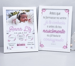 KIT COM 2 QUADROS (MEU NASCIMENTO COM FOTO + VERSÍCULO)
