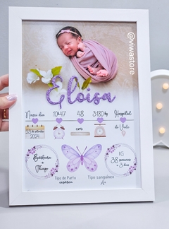 KIT COM 2 QUADROS MEU NASCIMENTO COM FOTO + INICIAL DO NOME (LINHA DO TEMPO/BORBOLETA) - comprar online