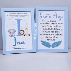 KIT COM 2 QUADROS INICIAL DO NOME + ORAÇÃO SANTO ANJO (SAFARI BABY)