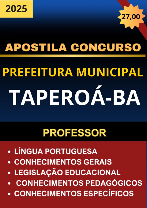APOSTILA CONCURSO PREFEITURA DE TAPEROÁ-BA 2025 (PROFESSOR) - comprar online