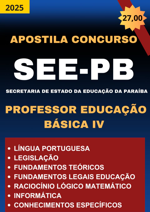 Apostila Concurso SEE-PB 2025 - Professor de Educação Básica IV - comprar online