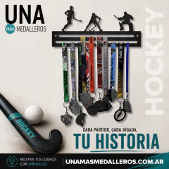 Medallero de hockey con figuras de jugadores y lugar para colgar varias medallas deportivas