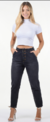 CALÇA MOM JEANS ESCURA CINTURA ALTA -