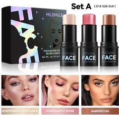 SET ILUMINADOR, RUBOR Y BRONZER EN STICK - MLSMILE