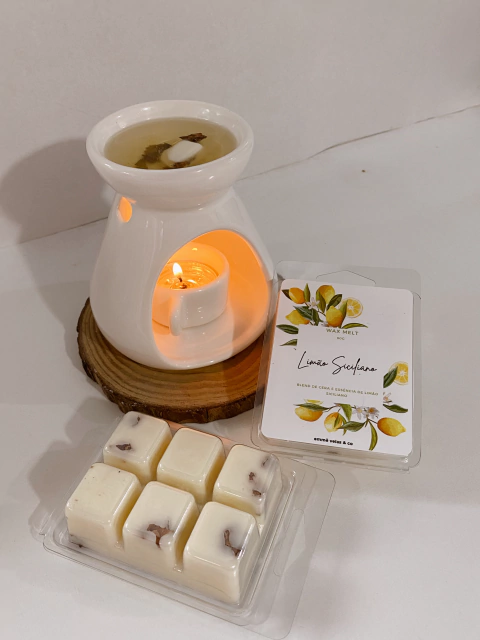 Kit Difusor de Aromas de Cerâmica e Wax Melt de Limão Siciliano