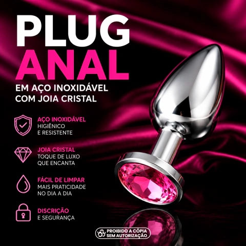 PLUG ANAL DE AÇO INOXIDÁVEL CÔNICO COM CRISTAL ARREDONDADO SEXY IMPORT