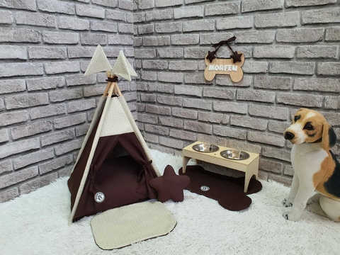 Cabana e Kit Comedouros Beige and Brown