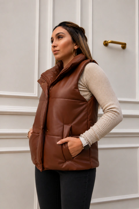 Chaleco Ecocuero Puffer Mujer Engomado