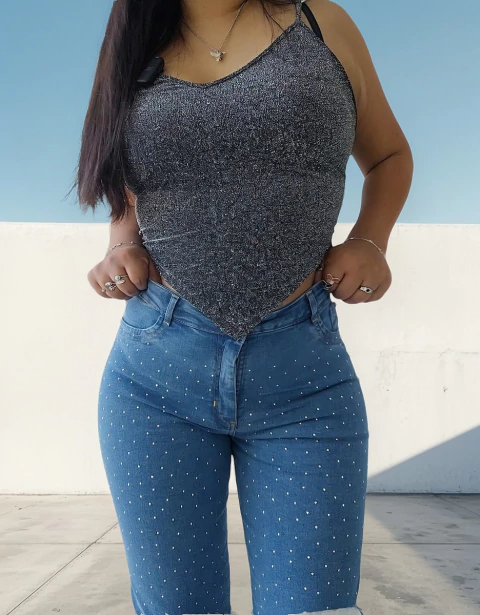 Jeans Pantalon Con Strass Brillos Mujer