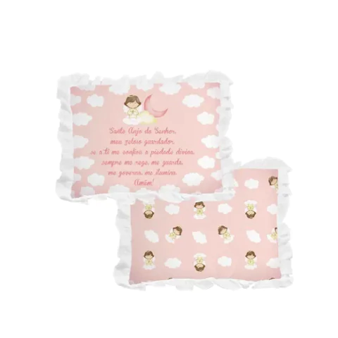 TRAVESSEIRO ANJO DA GUARDA ROSA COM BABADO - INCOMFRAL (EA) - 003352