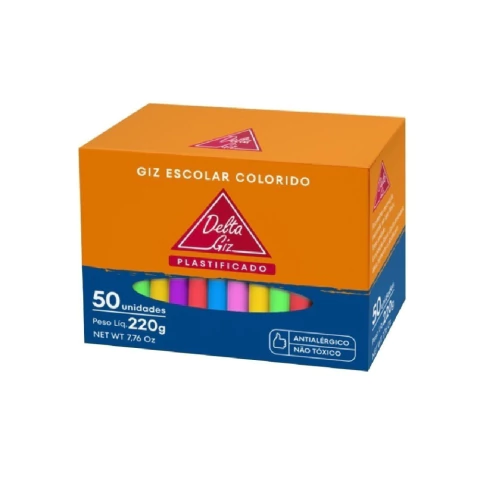 GIZ ESCOLAR PLASTIFICADO COLOR CAIXA COM 50 UNIDADES - DELTA (ARE) - 003249