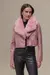 Jaqueta Couro Pu gola pelo - Moda feminina US Oficial