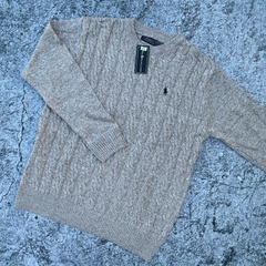 SWEATER POLO TRENZADO BEIGE - tienda online