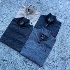 SWEATER POLO MEDIO CIERRE NEGRO JASPEADO en internet