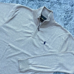 SWEATER POLO MEDIO CIERRE BEIGE JASPEADO en internet