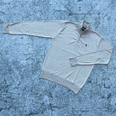 SWEATER POLO MEDIO CIERRE BEIGE JASPEADO - comprar online