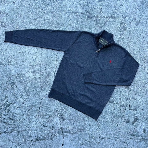SWEATER POLO MEDIO CIERRE GRIS JASPEADO