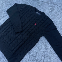 SWEATER POLO TRENZADO NEGRO - tienda online