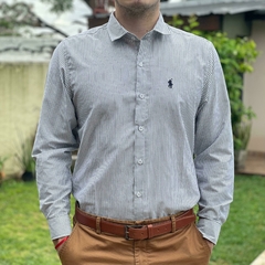 CAMISA POLO RAYADA CRUDO CON GRIS - MAVA