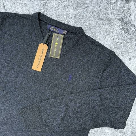 SWEATER POLO ESCOTE V JASPEADO GRIS TOPO - comprar online
