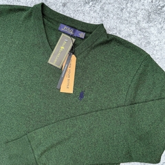 SWEATER POLO ESCOTE V JASPEADO VERDE - comprar online