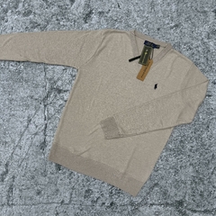 SWEATER POLO ESCOTE V JASPEADO BEIGE en internet