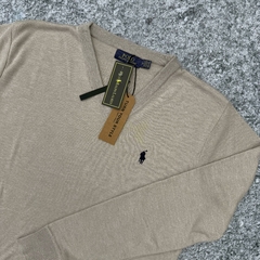 SWEATER POLO ESCOTE V JASPEADO BEIGE - comprar online