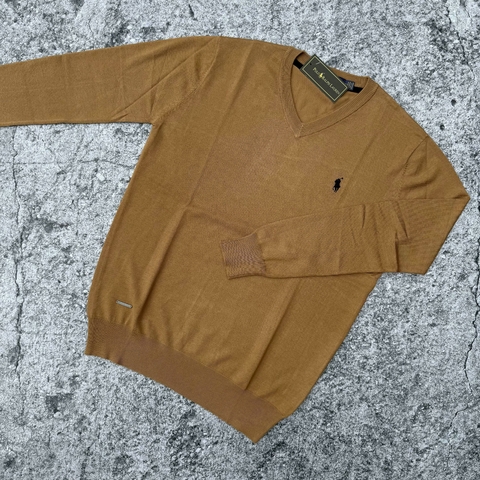 SWEATER ESCOTE EN V POLO CAMEL - comprar online