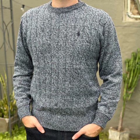 SWEATER POLO TRENZADO NEGRO BLANCO - comprar online