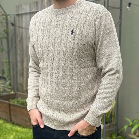 SWEATER POLO TRENZADO BEIGE - comprar online