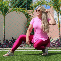 Blusa Longline no Dry Fit Poliamida | Cor Rosa Chiclete - comprar online