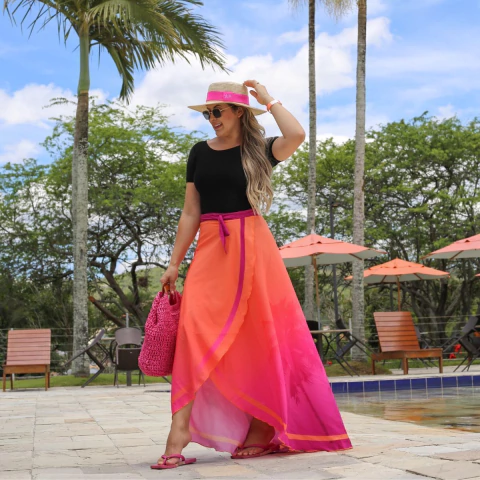 Saia Pareô Plus Longa - Rosa com Laranja - comprar online