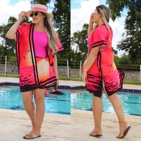 Kit Kimono Por do Sol Rosa | Moda Praia Modesta - comprar online