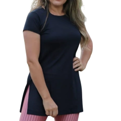 Blusão Longline Preta no Dry Fit Poliamida - comprar online