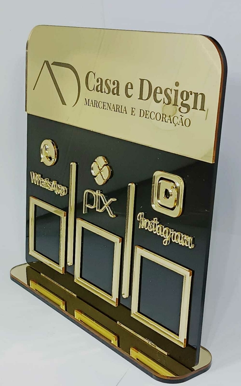 Placa Display 3 QR CODE em Acrílico com sua LOGO