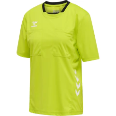 Jersey de árbitro handball para mujer en color verde neón con detalles en negro y diseño de la marca hummel.